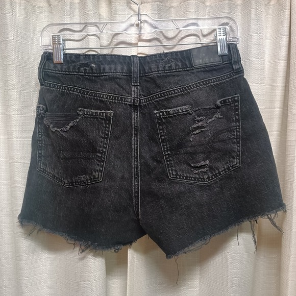 American Eagle Women's Size 4 Distressed Black/Gray Cut Off Stretch Jean Shorts - Picture 6 of 7
